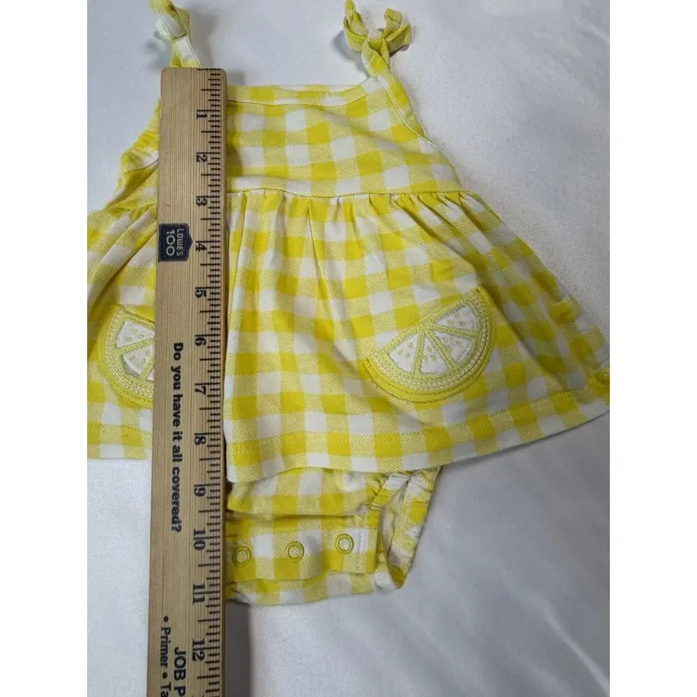 Carter’s Baby Girl 3M Lemon Romper Dress‎ Yellow Gingham Sunsuit Summer Cute